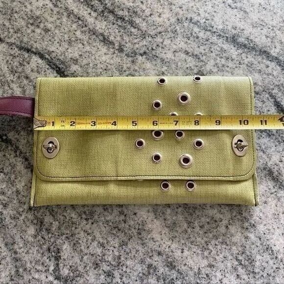Holly Aiken Sidecar Clutch Green Purple Hand Stitched Grommet Purse Hand Bag - Picture 4 of 8